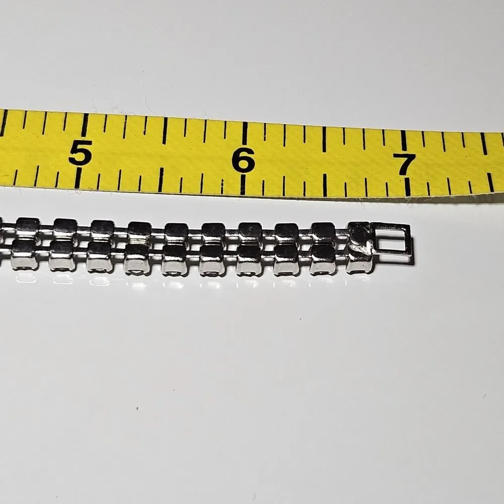 Silver Tone Vintage Clear Rhinestone Bracelet 6.75